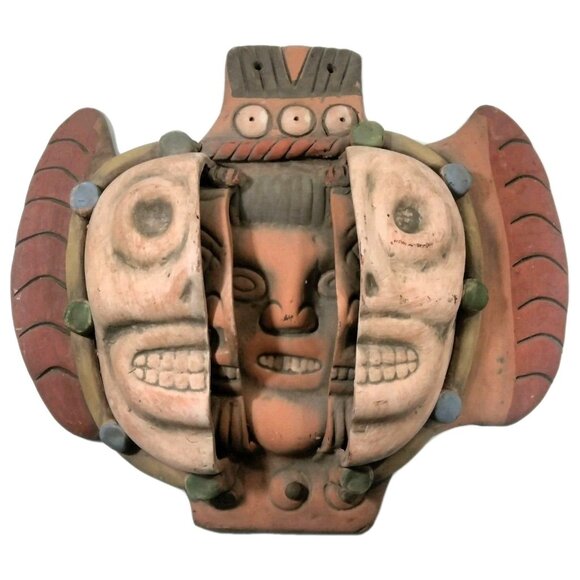 Handmade Other - Aztec Vintage Ceramic Mask Three Ages of Man Mexican Life Stages Clay Sculpture